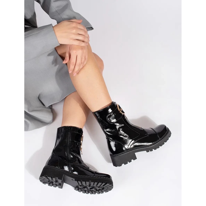 Goodin Bottines vernies noires avec fermeture éclair décorative le noir 2