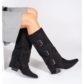 Seastar Bottines femme à talons hauts en daim noir avec boucles le noir 3