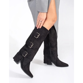 Seastar Bottines femme à talons hauts en daim noir avec boucles le noir 1