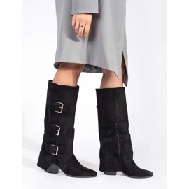 Seastar Bottines femme à talons hauts en daim noir avec boucles le noir 2