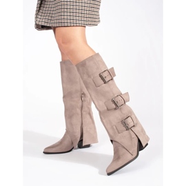 Seastar Bottines femme à talons en daim beige avec boucles 2