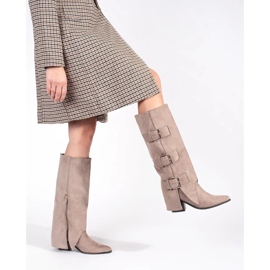 Seastar Bottines femme à talons en daim beige avec boucles 3