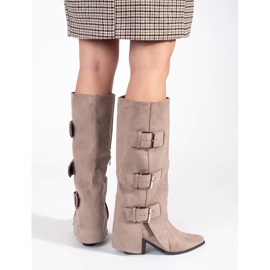 Seastar Bottines femme à talons en daim beige avec boucles 4