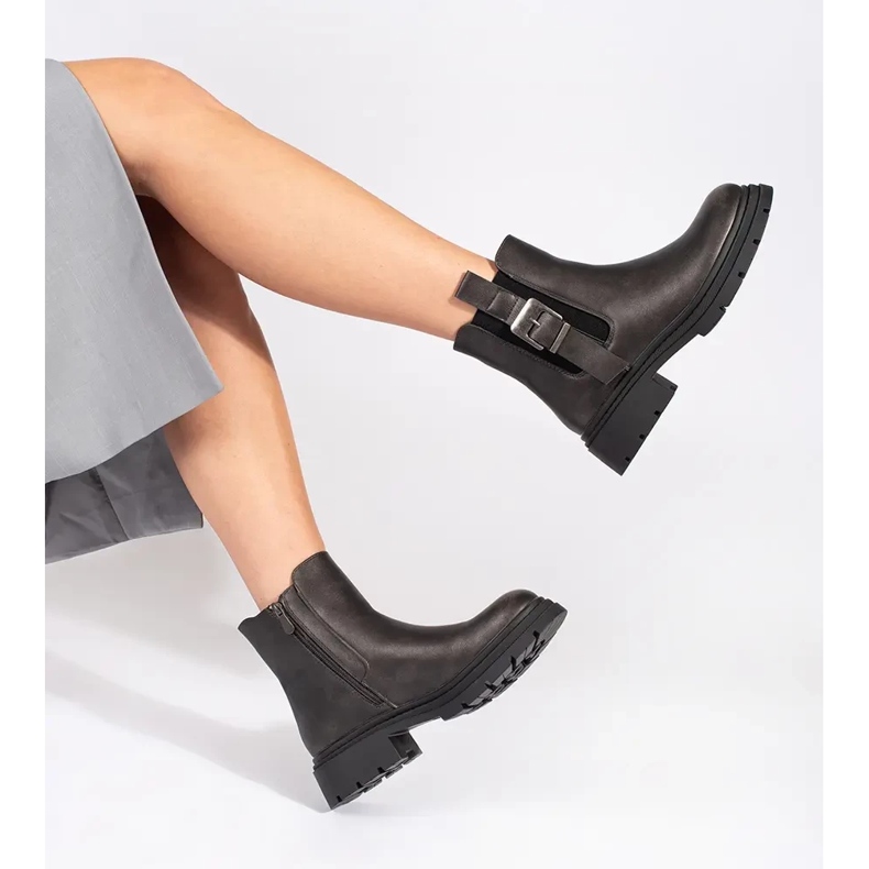 Bottines Chelsea femme marron foncé métallisées avec boucle brun 1 Bottines Chelsea femme marron foncé métallisées avec boucle brun 1