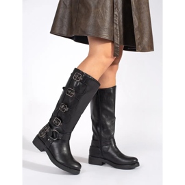 Bottines noires à talons bas avec boucles le noir 1