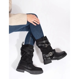 Bottines femme noires à talons bas et boucles le noir 1