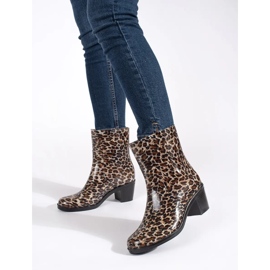 Bottes en caoutchouc pour femme à talon imprimé léopard brun 1