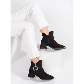 Bottines femme en daim noir avec boucle argentée le noir 3