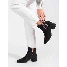 Bottines femme en daim noir avec boucle argentée le noir 4
