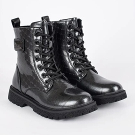 Bottines à lacets en cuir verni noir pour fille 2