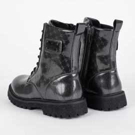 Bottines à lacets en cuir verni noir pour fille 1
