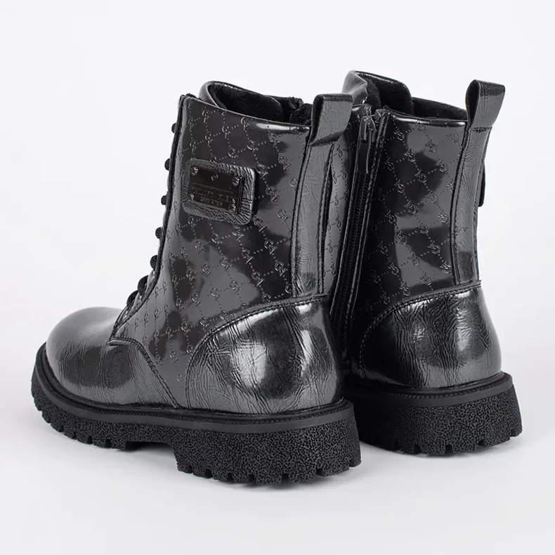 Bottines à lacets en cuir verni noir pour fille 1