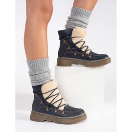 Goodin Bottines à lacets isolées bleu marine avec fourrure en peau de mouton 2