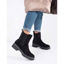 Bottines plates en daim noires avec empiècement élastique le noir 2