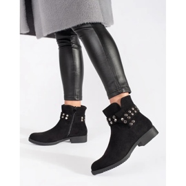 Bottines basses femme en daim avec strass le noir 2