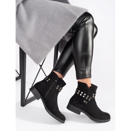 Bottines basses femme en daim avec strass le noir 3