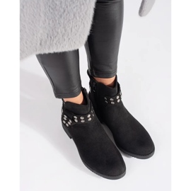 Bottines basses femme en daim avec strass le noir 4