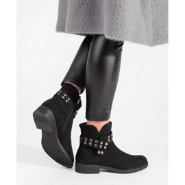 Bottines basses femme en daim avec strass le noir 1