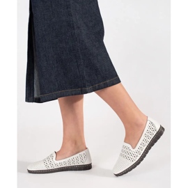 Goodin Chaussures de ballerines en cuir blanc confortable Openwork confortable blanche 3