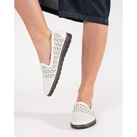 Goodin Chaussures de ballerines en cuir blanc confortable Openwork confortable blanche 5