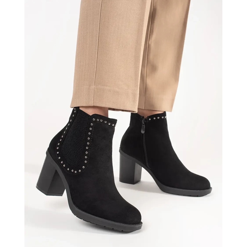 Bottes en daim noir sur le poteau décoré de strass le noir 1