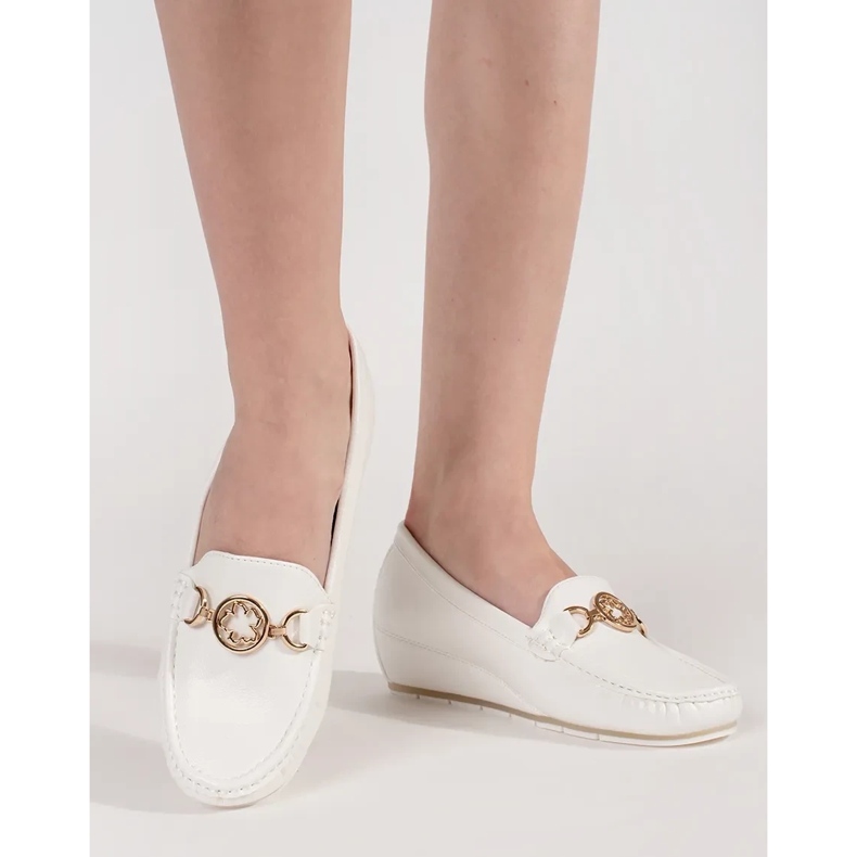 Goodin Mocassins de coin blanc avec décoration dorée 1