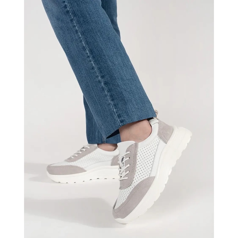 Goodin Chaussures de sport en cuir en cuir sur une semelle épaisse blanche 1