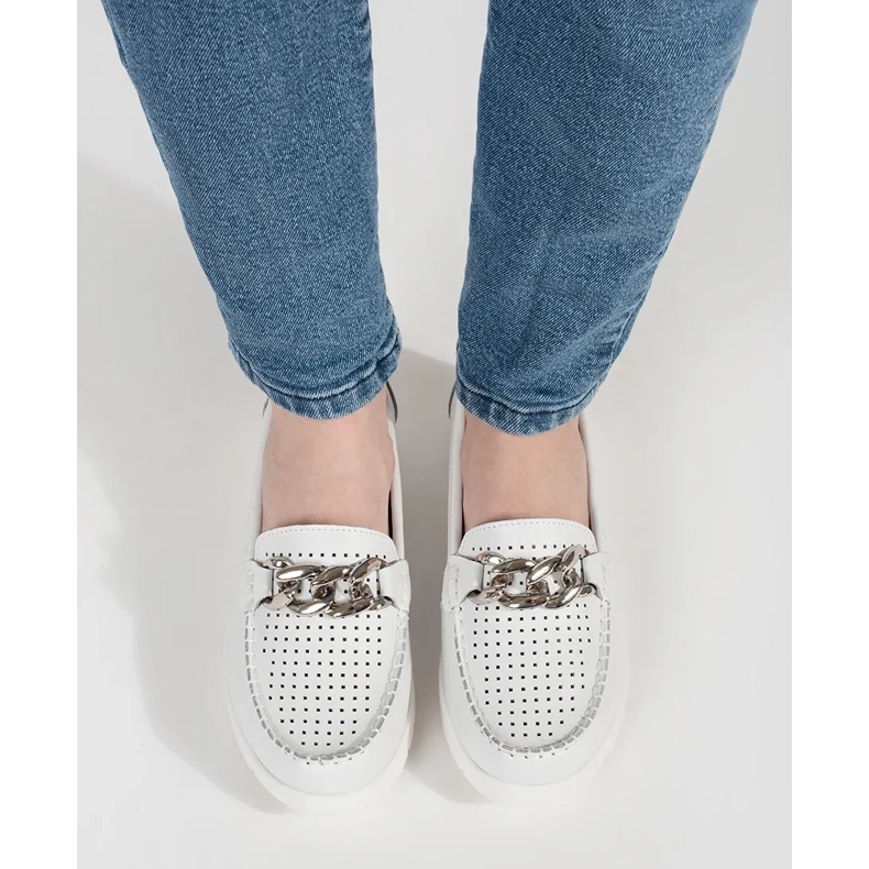 Goodin Muisseaux blancs en cuir avec une chaîne sur la plate-forme blanche 1