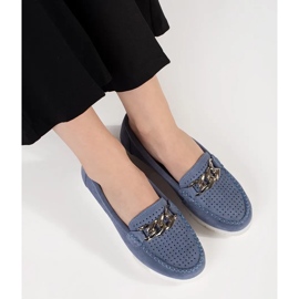 Goodin Mocassins bleus en cuir avec une chaîne sur la plate-forme 1