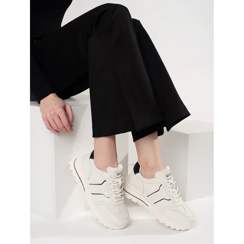 Goodin Chaussures de sport en cuir sur une semelle épaisse blanche 2