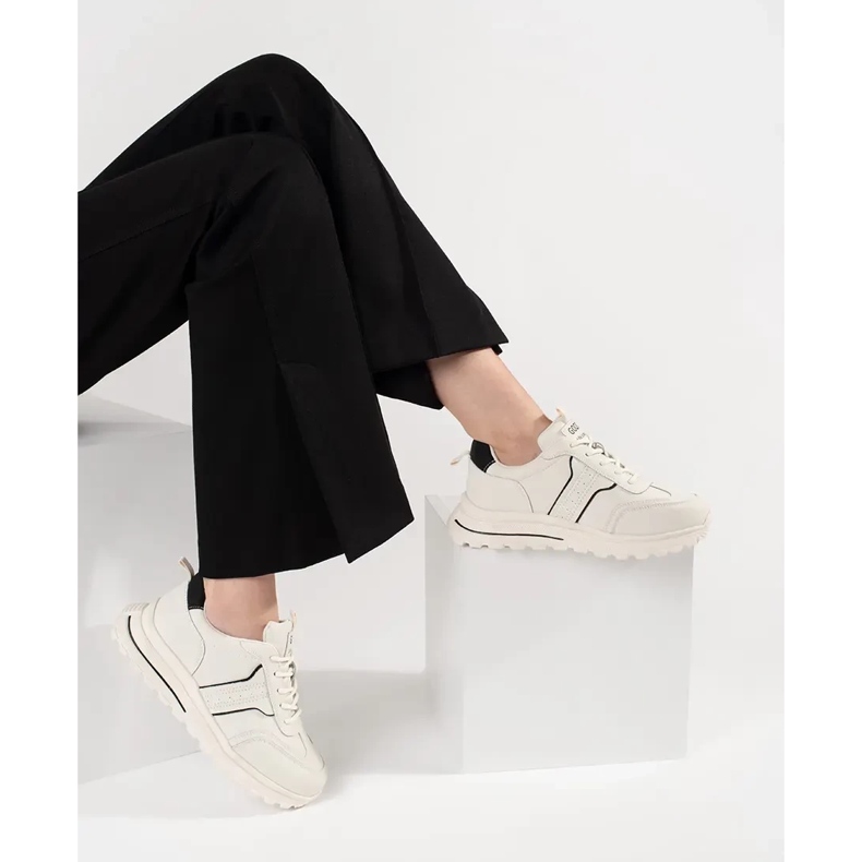 Goodin Chaussures de sport en cuir sur une semelle épaisse blanche 1