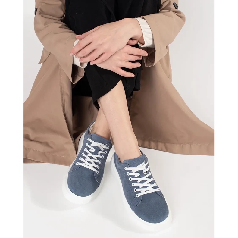 Goodin Baskets en cuir bleu sur une semelle épaisse 1 Goodin Baskets en cuir bleu sur une semelle épaisse 1