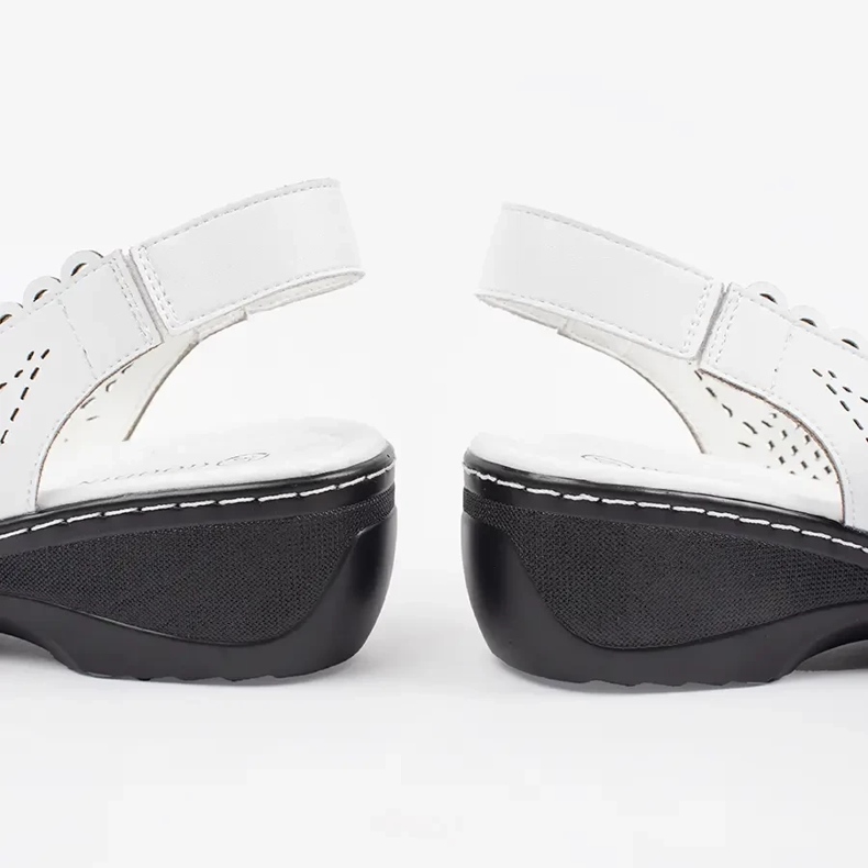 Goodin Sandales de coin blanc avec un talon ouvert blanche 2