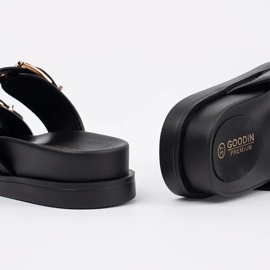 Goodin Les tongs plats noirs avec des boucles 1