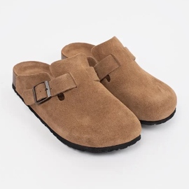 Goodin Les tongs en cuir marron brun 1
