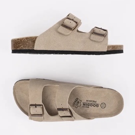 Goodin Les tongs en cuir des femmes beige 1
