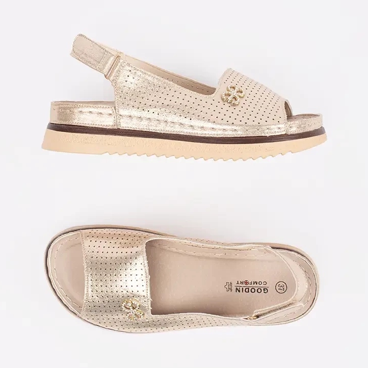 Goodin Sandales en or doux ouvert avec un ornement d'or 1