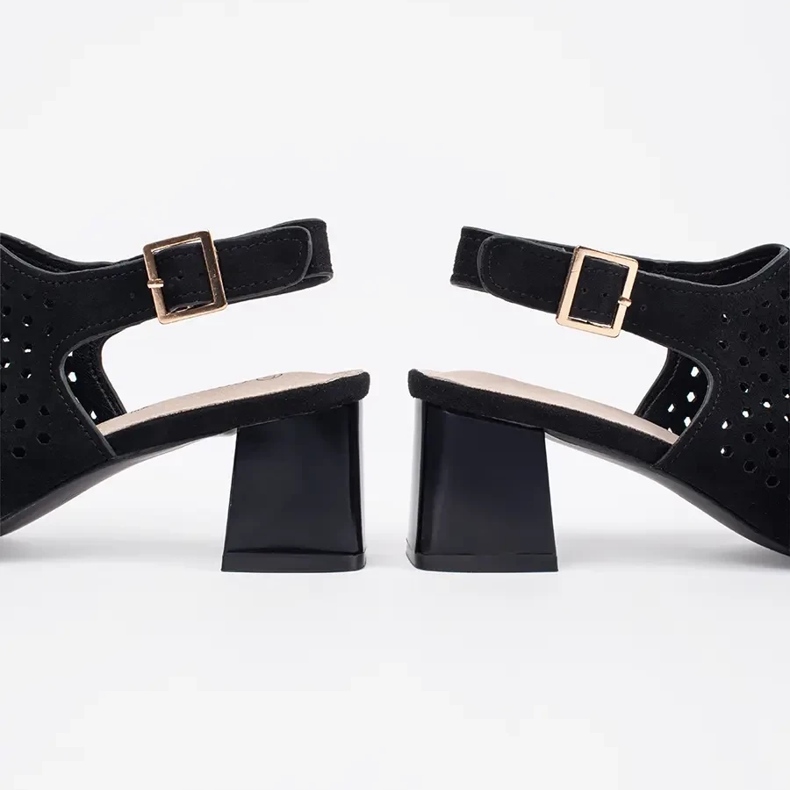 Goodin Black OpenWork Sanges Sandales à talons hauts le noir 1