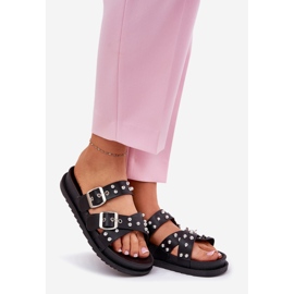 Slippers pour femmes avec des clous et des boucles noirs 1