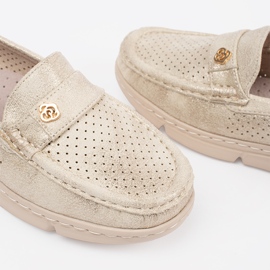 Goodin Mocassins d'or ouverte d'or avec un élément doré 5