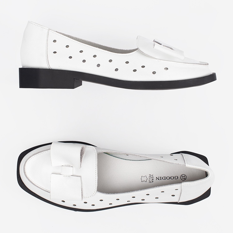 Goodin Chaussures de femmes blanches avec des trous et un arc 1