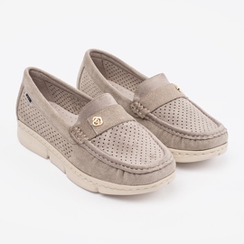 Goodin Mocassins ouverts beige sombres avec un élément doré 2