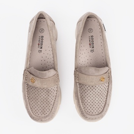 Goodin Mocassins ouverts beige sombres avec un élément doré 3