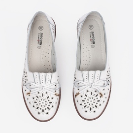 Goodin Chaussures en cuir de poinçonnage blanc avec un arc 1