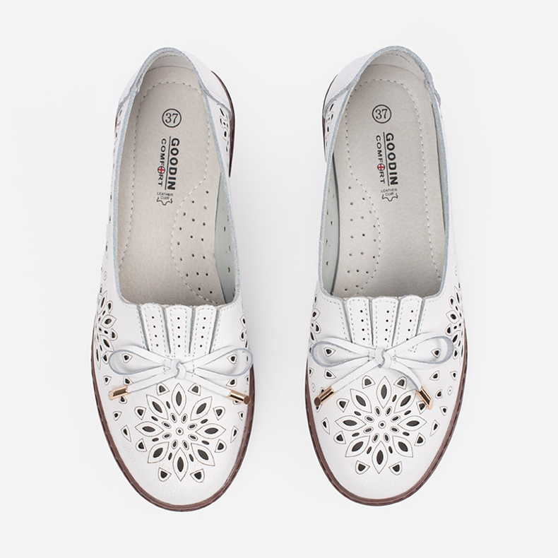 Goodin Chaussures en cuir de poinçonnage blanc avec un arc blanche 1 Goodin Chaussures en cuir de poinçonnage blanc avec un arc blanche 1