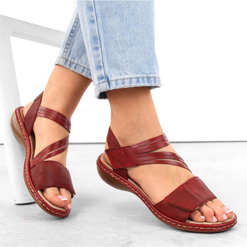 Sandales en cuir confortables Rieker W RKR685 rouge 2