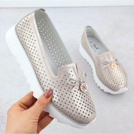 Chaussures en cuir ouverte pour femmes Złote S. Barski LR51-631 doré 1