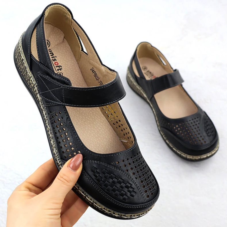 Chaussures pour femmes pour velcro noir unisoft 7026 1