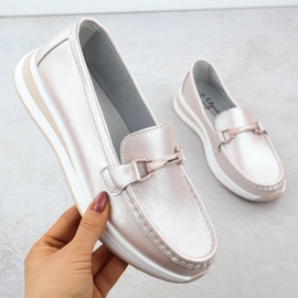 Chaussures en cuir mocassin sur la plate-forme de perle rose S.Barski GR51-598 1