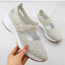 Chaussures en cuir beige Rieker N4382-60 1